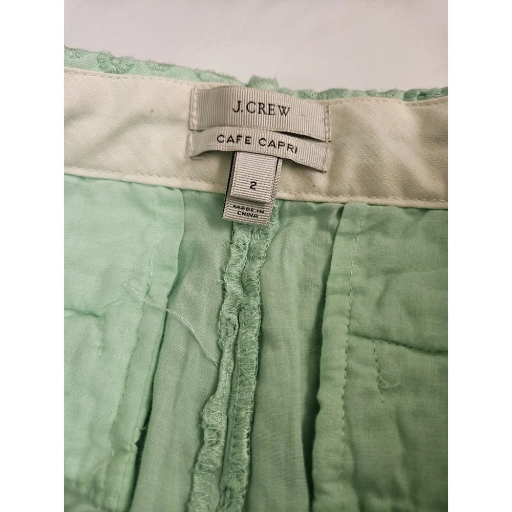 J. CREW Cafe Capri Eyelet Pants in Mint Seafoam Green Size 2 Women Cotton Prep